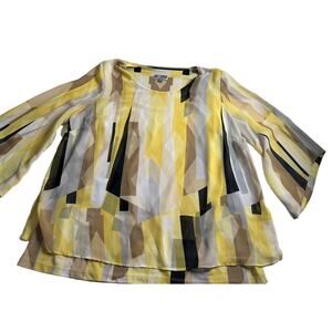 Women JM Collection Yellow Abstract sheer blouse with built-in tank 2-layer